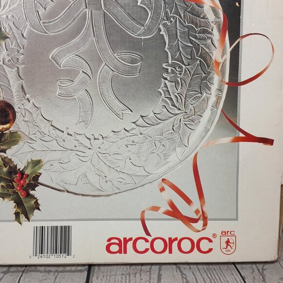 Arcoroc Glass Platter Happy Holiday Christmas Round Wreath With Bow USA 13" - Picture 2 of 12